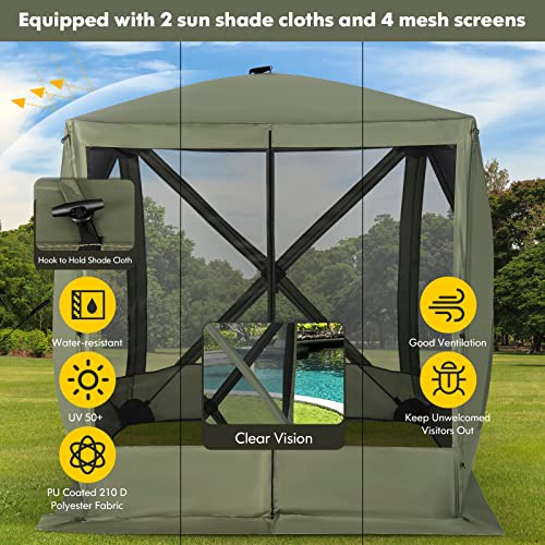 Tangkula 6.7 x 6.7 Ft Pop Up Gazebo with Netting, Portable Screen Tent with 4 Sided Mesh Walls, 2 Sunshade Cloths, UV 50+ Instant Canopy Shelter with Carry Bag for Camping, Lawn, Backyard (Green)