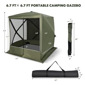 Tangkula 6.7 x 6.7 Ft Pop Up Gazebo with Netting, Portable Screen Tent with 4 Sided Mesh Walls, 2 Sunshade Cloths, UV 50+ Instant Canopy Shelter with Carry Bag for Camping, Lawn, Backyard (Green)