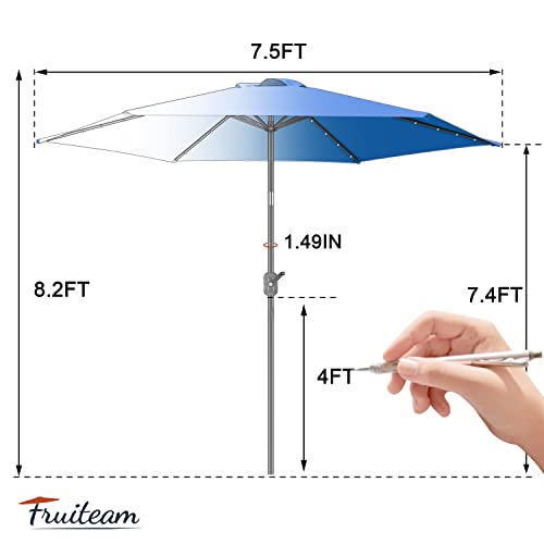 FRUITEAM Solar Patio Umbrella Outdoor LED Swimming Pool Umbrella, 7 1/2 FT Table Umbrella with Lights Heavy Duty Patio Umbrella with Sturdy Ribs, Crank, Easy Tilt Adjustment, Aqua Blue