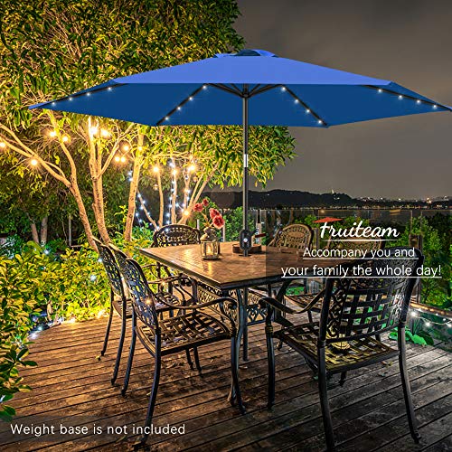 FRUITEAM Solar Patio Umbrella Outdoor LED Swimming Pool Umbrella, 7 1/2 FT Table Umbrella with Lights Heavy Duty Patio Umbrella with Sturdy Ribs, Crank, Easy Tilt Adjustment, Aqua Blue