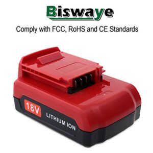 Biswaye 2 Pack 18V Lithium Battery PC18BLX Replacement for Porter Cable 18V Battery PC18BLEX PC18BL PC18B PC18B-2 PCC489N PCXMVC 18V Cordless Power Tools Batteries