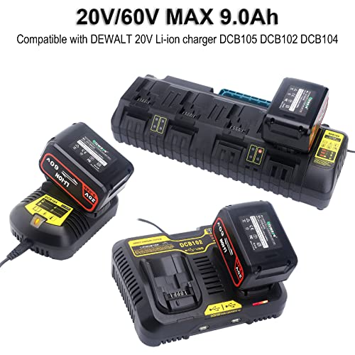 Biswaye 9.0Ah Battery DCB609 Replacement for DEWALT 20V/60V 120V MAX XR Lithium-Ion Battery DCB606 DCB609 DCB612 DCB203 DCB204 DCB207 DCB206 DCB201