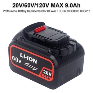 Biswaye 9.0Ah Battery DCB609 Replacement for DEWALT 20V/60V 120V MAX XR Lithium-Ion Battery DCB606 DCB609 DCB612 DCB203 DCB204 DCB207 DCB206 DCB201