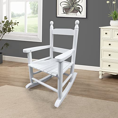 Kids Rocking Chair for Indoor Outdoor Childs Rocker Chair, Durable Wooden Rocking Lounge Chairs for Girl Boy, Features Classic Rocker Design & Hardwood Construction - White