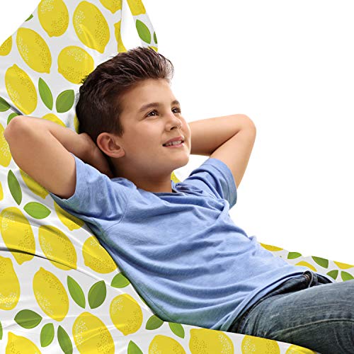 Lunarable Lemons Lounger Chair Bag, Repeating of Ripe Sour Juicy Fruits, High Capacity Storage with Handle Container, Lounger Size, Yellow Olive Green White