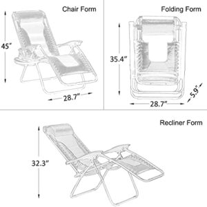 VOYSIGN Oversized Reclining Patio Chair, XL Padded Adjustable Zero Gravity Lounge Chair w/Pillows and Cup Holder Trays, Support 350 lbs - Sky Blue