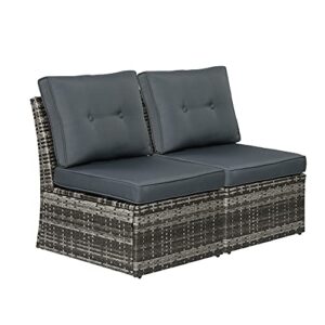 sunvivi outdoor grey wicker patio sofa chair armless with cushions, aluminum frame outdoor furniture for garden backyard pool, 2 piece