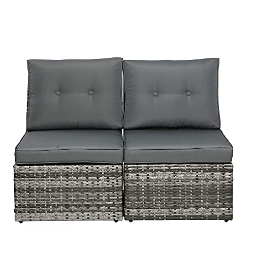 SUNVIVI OUTDOOR Grey Wicker Patio Sofa Chair Armless with Cushions, Aluminum Frame Outdoor Furniture for Garden Backyard Pool, 2 Piece