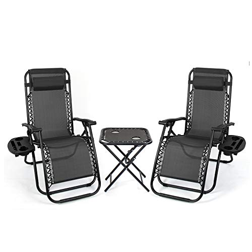 Flamaker Zero Gravity Chairs Outdoor Folding Recliners Adjustable Lawn Patio Lounge Chair with Side Table and Cup Holders for Poolside, Yard and Camping (Black)