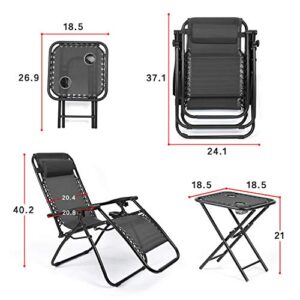 Flamaker Zero Gravity Chairs Outdoor Folding Recliners Adjustable Lawn Patio Lounge Chair with Side Table and Cup Holders for Poolside, Yard and Camping (Black)