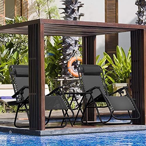 Flamaker Zero Gravity Chairs Outdoor Folding Recliners Adjustable Lawn Patio Lounge Chair with Side Table and Cup Holders for Poolside, Yard and Camping (Black)