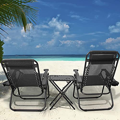 Flamaker Zero Gravity Chairs Outdoor Folding Recliners Adjustable Lawn Patio Lounge Chair with Side Table and Cup Holders for Poolside, Yard and Camping (Black)