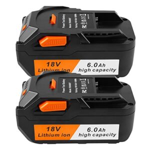 [2-pack] 18v high-output 6.0ah! lithium battery for ridgid 18v tools battery r840089 r840087 r840086 r840085 r840084 r840083 ac840085 ac840086 ac840087p 18 volt battery
