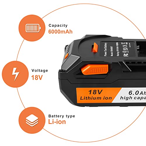 [2-Pack] 18V High-Output 6.0Ah! Lithium Battery for Ridgid 18V Tools Battery R840089 R840087 R840086 R840085 R840084 R840083 AC840085 AC840086 AC840087P 18 Volt Battery