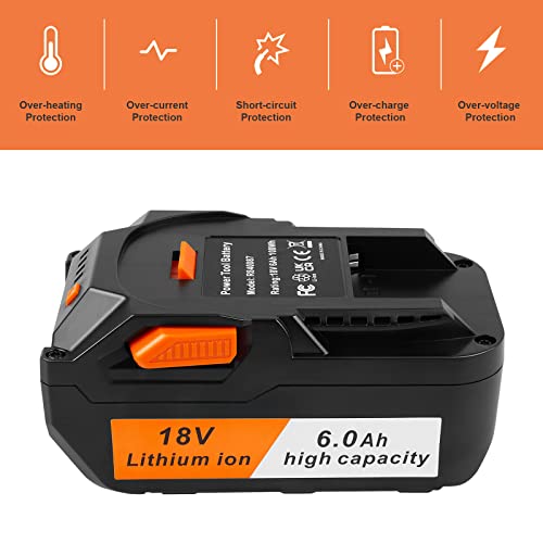 [2-Pack] 18V High-Output 6.0Ah! Lithium Battery for Ridgid 18V Tools Battery R840089 R840087 R840086 R840085 R840084 R840083 AC840085 AC840086 AC840087P 18 Volt Battery