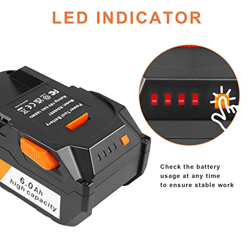 [2-Pack] 18V High-Output 6.0Ah! Lithium Battery for Ridgid 18V Tools Battery R840089 R840087 R840086 R840085 R840084 R840083 AC840085 AC840086 AC840087P 18 Volt Battery