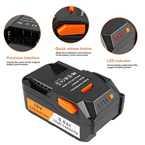 [2-Pack] 18V High-Output 6.0Ah! Lithium Battery for Ridgid 18V Tools Battery R840089 R840087 R840086 R840085 R840084 R840083 AC840085 AC840086 AC840087P 18 Volt Battery