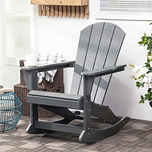 Outsunny Outdoor Rocking Chair, HDPE Adirondack Style Rocker Chair for Porch, Garden, Patio, Light Gray