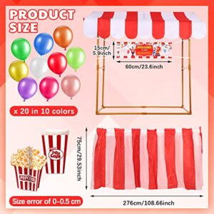 Jutom 45 Pcs Carnival Tabletop Decorating Kit Carnival Circus Concession Stand Decor Red White Striped Table Skirt Welcome to The Carnival Banner Popcorn Boxes Balloon for Carnival Party Decor