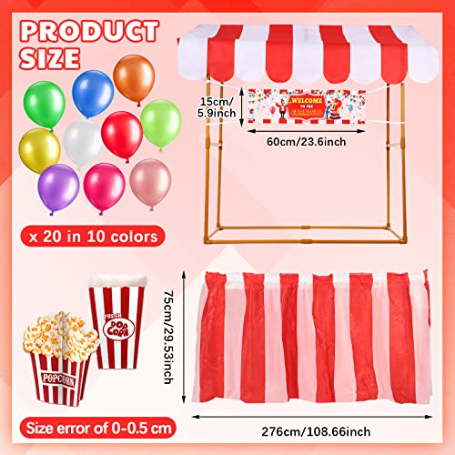 Jutom 45 Pcs Carnival Tabletop Decorating Kit Carnival Circus Concession Stand Decor Red White Striped Table Skirt Welcome to The Carnival Banner Popcorn Boxes Balloon for Carnival Party Decor