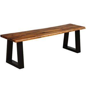 liviza outdoor bench indoor bench, solid acacia wood patio bench dining bench seating chair, dining benches for garden, lawn, entryway, farmhouse bench with metal legs