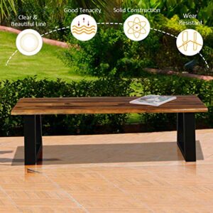 Liviza Outdoor Bench Indoor Bench, Solid Acacia Wood Patio Bench Dining Bench Seating Chair, Dining Benches for Garden, Lawn, Entryway, Farmhouse Bench with Metal Legs