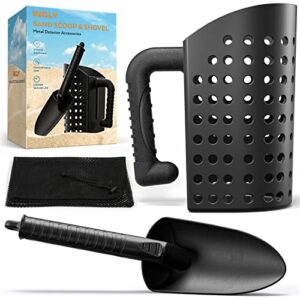 incly sand scoop & shovel, detecting accessories for kid & adult metal detector, sand sifter treasure hunting & digging tool at the beach & more, black – come with mesh bag