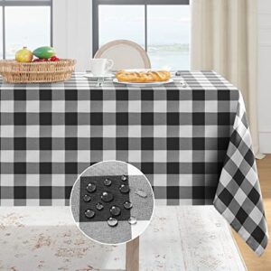softalker gingham checkered tablecloth square – buffalo plaid farmhouse table cloth waterproof stain resistant washable polyester table cover for outdoor, camping, picnic – black, 54 x 54 inch