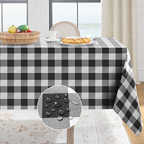 Softalker Gingham Checkered Tablecloth Square - Buffalo Plaid Farmhouse Table Cloth Waterproof Stain Resistant Washable Polyester Table Cover for Outdoor, Camping, Picnic - Black, 54 x 54 Inch