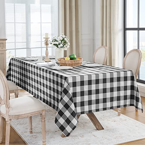 Softalker Gingham Checkered Tablecloth Square - Buffalo Plaid Farmhouse Table Cloth Waterproof Stain Resistant Washable Polyester Table Cover for Outdoor, Camping, Picnic - Black, 54 x 54 Inch