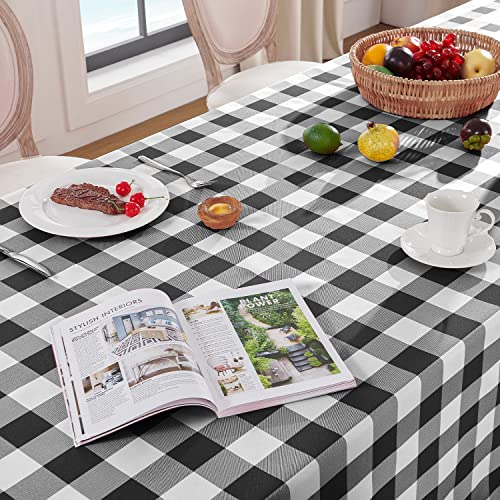 Softalker Gingham Checkered Tablecloth Square - Buffalo Plaid Farmhouse Table Cloth Waterproof Stain Resistant Washable Polyester Table Cover for Outdoor, Camping, Picnic - Black, 54 x 54 Inch