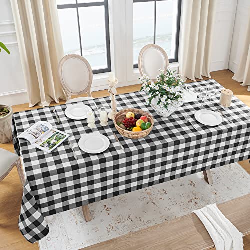 Softalker Gingham Checkered Tablecloth Square - Buffalo Plaid Farmhouse Table Cloth Waterproof Stain Resistant Washable Polyester Table Cover for Outdoor, Camping, Picnic - Black, 54 x 54 Inch