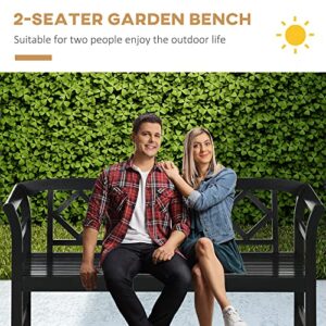 Outsunny Three-Person Wooden Bench, Three-Seater Outdoor Patio Bench, Backrest and Armrests, Rustic Country Diamond Pattern, Slatted Seat for Backyard, Porch Garden, Black