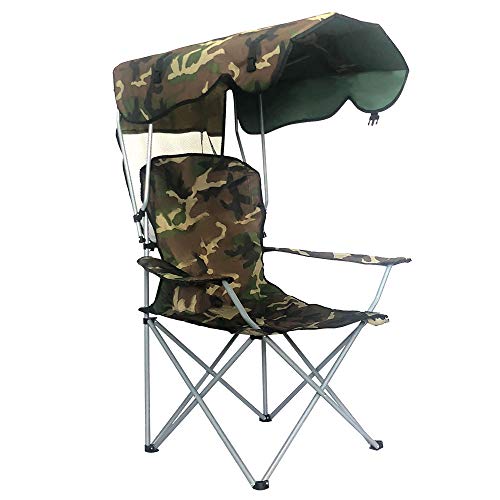 BDL Camp Chairs with Shade Canopy Chair Folding Camping Recliner Support 380 LBS， with A Cup Holders and Carry Bag, for Outdoor Beach Camp Park Patio