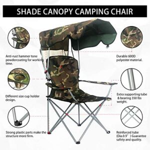 BDL Camp Chairs with Shade Canopy Chair Folding Camping Recliner Support 380 LBS， with A Cup Holders and Carry Bag, for Outdoor Beach Camp Park Patio