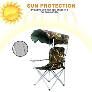 BDL Camp Chairs with Shade Canopy Chair Folding Camping Recliner Support 380 LBS， with A Cup Holders and Carry Bag, for Outdoor Beach Camp Park Patio