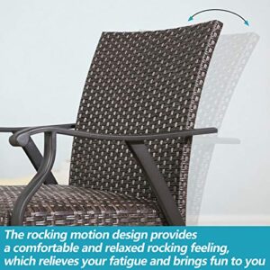 Patio Tree 2 Pieces Outdoor Indoor Club Chair, Wicker Rocking Motion Conversation Chair with Padded Quick Dry Foam for Yard, Garden, Bistro