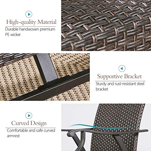 Patio Tree 2 Pieces Outdoor Indoor Club Chair, Wicker Rocking Motion Conversation Chair with Padded Quick Dry Foam for Yard, Garden, Bistro