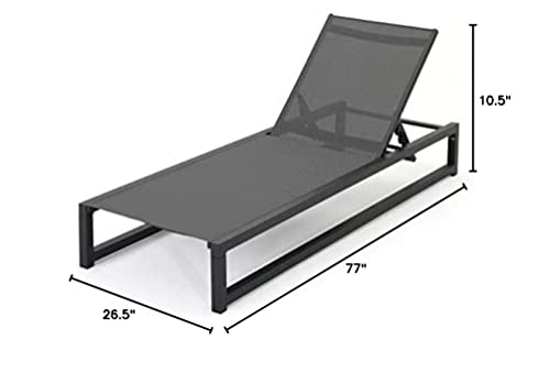 Christopher Knight Home Modesta Outdoor Aluminum Framed Chaise Lounges with Mesh Body, 2-Pcs Set, Black Finish / Grey Mesh