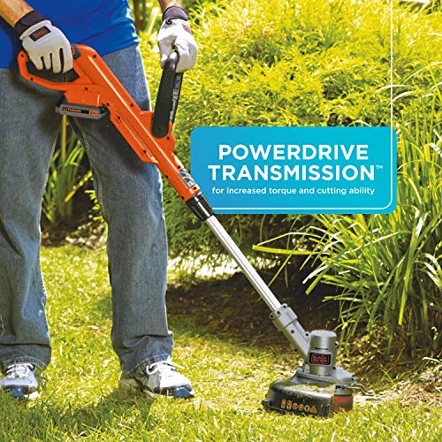 BLACK+DECKER 20V MAX Cordless String Trimmer, 12 Inch Steel Blade, Reduced Vibration, Battery and Charger Included (LST300)