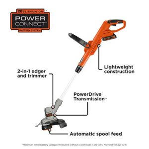 BLACK+DECKER 20V MAX Cordless String Trimmer, 12 Inch Steel Blade, Reduced Vibration, Battery and Charger Included (LST300)