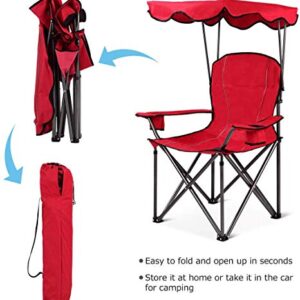 GYMAX Canopy Chair, Portable Folding Beach Pool Chair Lawn Chair with Canopy Two Cup Holders and Carry Bag, for Outdoor Beach Camp Park Patio (Red)