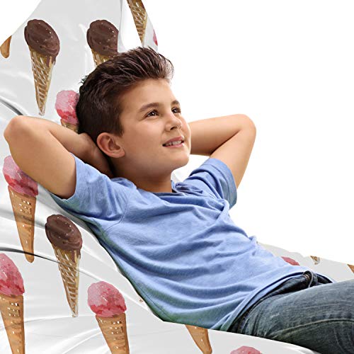 Lunarable Ice Cream Lounger Chair Bag, Oil Painting Style Strawberry Sundae Chocolate Flavor in Waffle Cones, High Capacity Storage with Handle Container, Lounger Size, Brown Pale Brown Pink