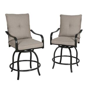 iwicker 2 pieces outdoor swivel bar stools, patio counter height bistro chairs with 100% polyester cushions, beige