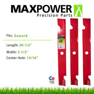 MaxPower 561139B Heavy Duty 3 Blade Set for 60" Cut Exmark, Replaces OEM no. 103-6403, 103-6403-S, Red