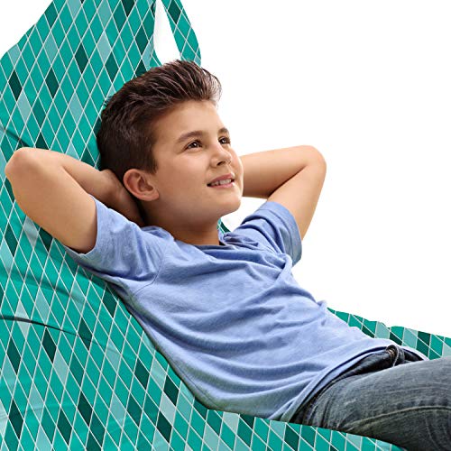 Lunarable Turquoise Lounger Chair Bag, Small Pattern Rhombuses Diamond Shape Mosaic Tiles Simple Classical, High Capacity Storage with Handle Container, Lounger Size, Teal Turquoise Seafoam