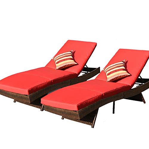 Sundale Outdoor 2 Pieces Chaise Lounge Chair, Patio Adjustable Chaise Loungers with Living Coral Cushions & Pillows for Garden Balcony Yard Deck - Steel