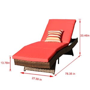 Sundale Outdoor 2 Pieces Chaise Lounge Chair, Patio Adjustable Chaise Loungers with Living Coral Cushions & Pillows for Garden Balcony Yard Deck - Steel