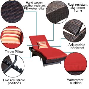 Sundale Outdoor 2 Pieces Chaise Lounge Chair, Patio Adjustable Chaise Loungers with Living Coral Cushions & Pillows for Garden Balcony Yard Deck - Steel
