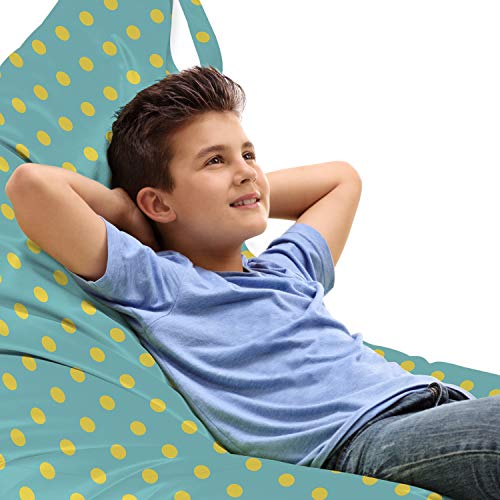 Lunarable Modern Lounger Chair Bag, Retro Style Polka Dots Boys and Girls Playroom Design Nostalgic, High Capacity Storage with Handle Container, Lounger Size, Pale Blue and Yellow